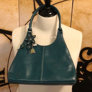 Teal Handbag with Decorative Key Fob